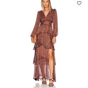 Anora Maxi Dress in Copper & Black Ditsy ASTR the Label